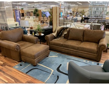 Floor Model Sedona 90 Inch Leather Sofa, Chair, Ottoman  (Stationary) | Reduced 60% Now ONLY $3825.46