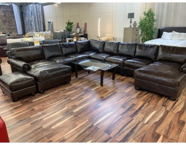 VERY LARGE New Floor Model Sedona Leather Sectional With Chaise W? Ottoman Reduced 55% Off ONLY $9799
