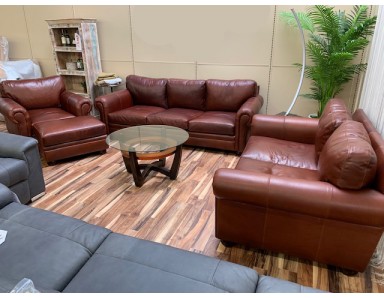 REDUCED New Floor Model Sedona (96 Inch) Leather Sofa Loveseat Chair And Ottoman Reduced Over 60% ONLY $6664