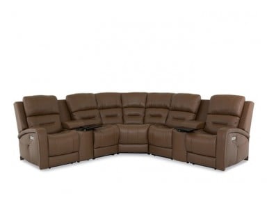 Adams Power Reclining Leather Sectional - Available With Power Tilt Headrest | Power Lumbar